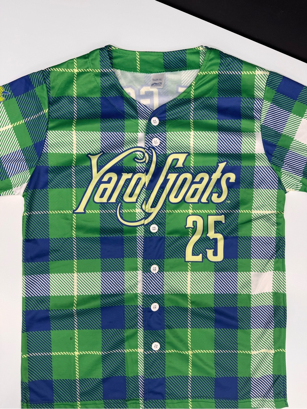 Hartford Yard Goats Plaid Baseball Jersey - Green & Blue